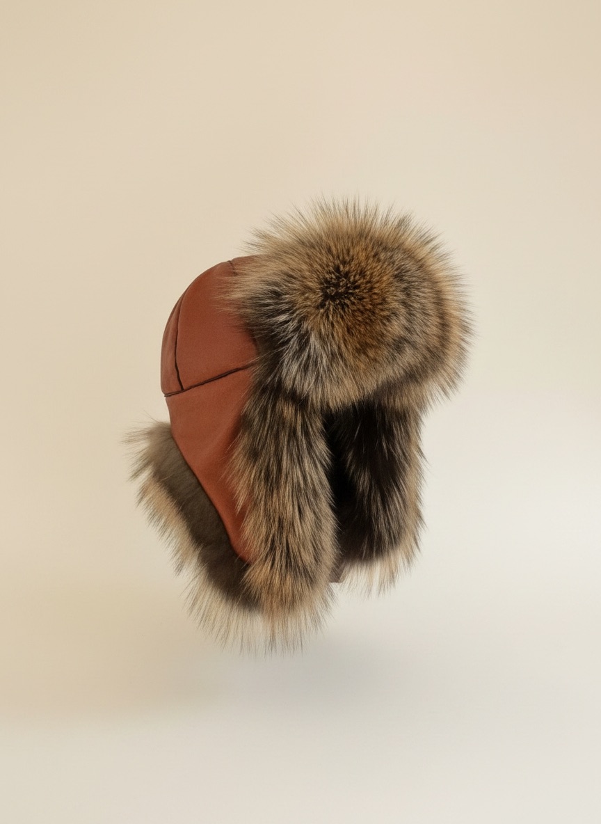 Skinnlue i brun reinskinn